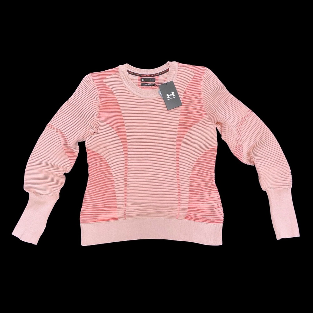 Under Armour Sweatshirt Women Medium Pink Long Sleeve Ribbed‎ Intelli Knit NWT